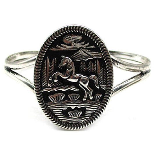 WESTERN ETCHED RUNNING HORSE CUFF BRACELET, SB 2530
