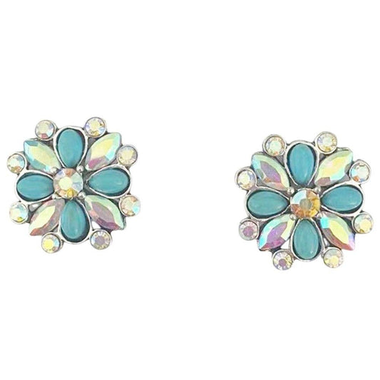 RHINESTONE FLOWER STUD EARRING, HE 9024