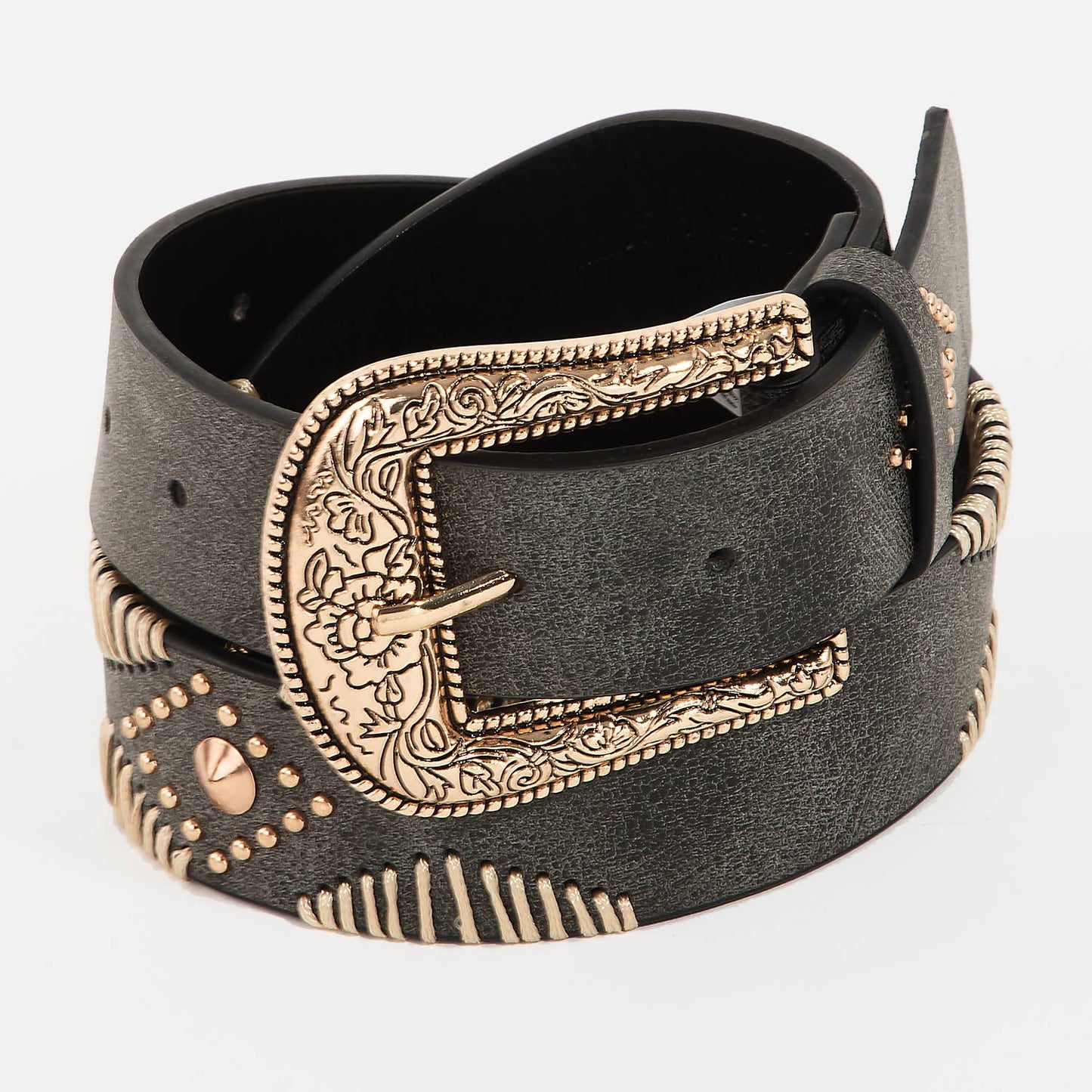 Western Floral Etched Buckle Belt