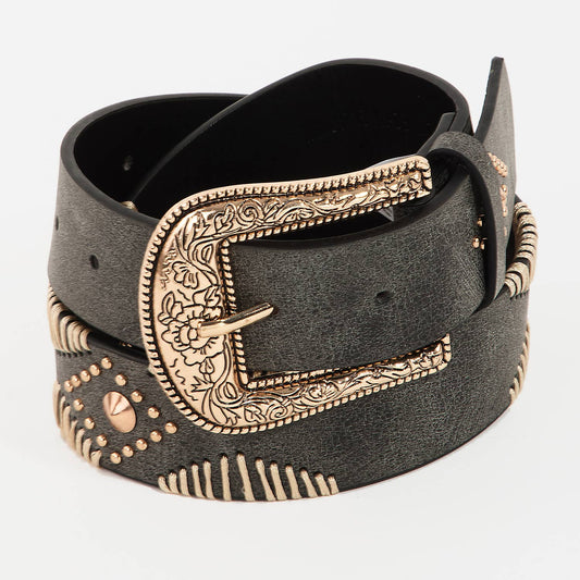 Western Floral Etched Buckle Belt