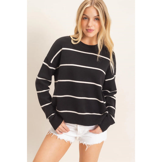 Striped Ribbed Crew Neck Sweater