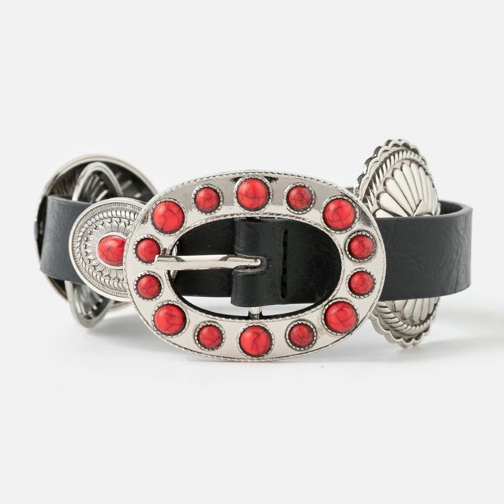 Western Round Turquoise Buckle Concho Belt