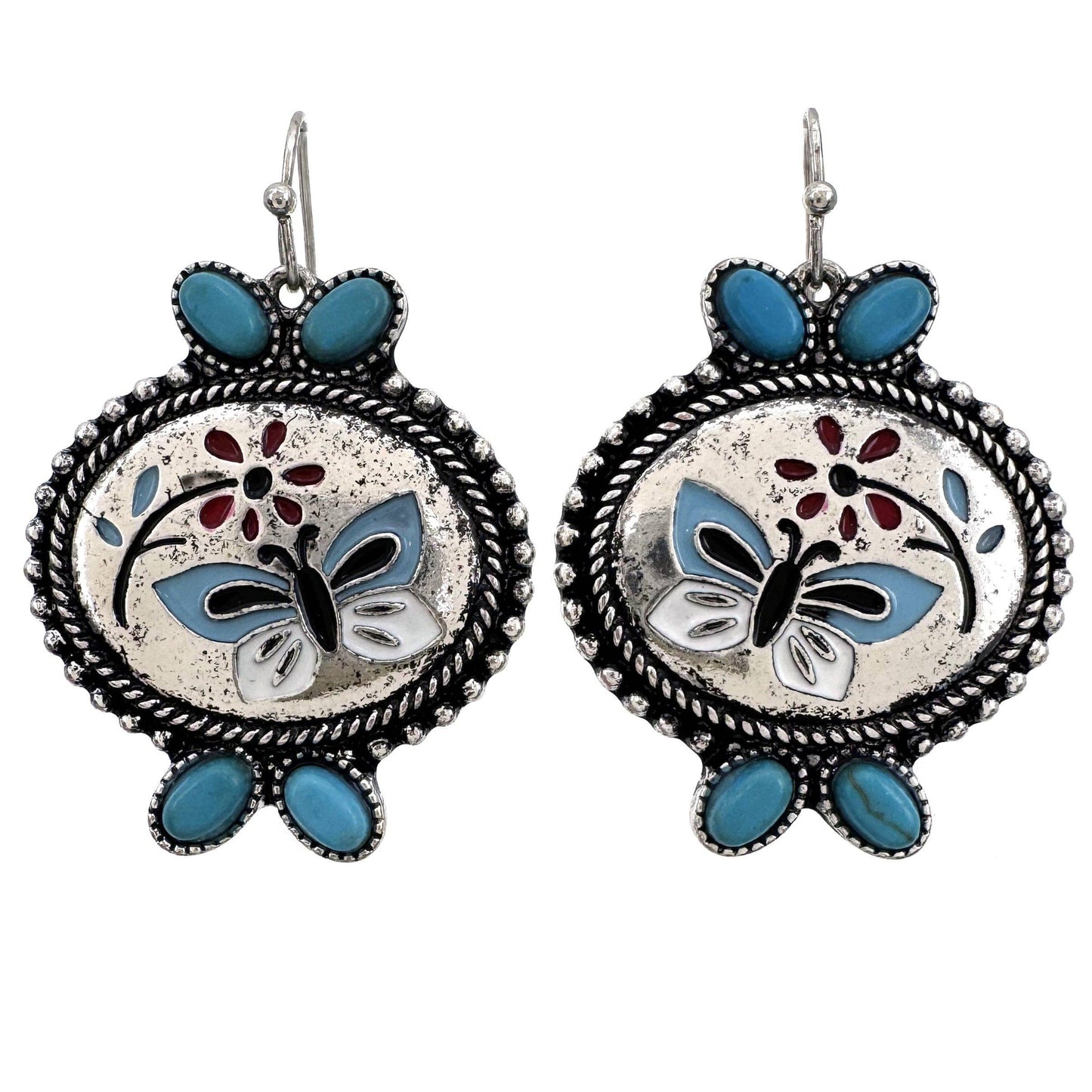 Butterfly Art Turquoise Stone Floral Earrings