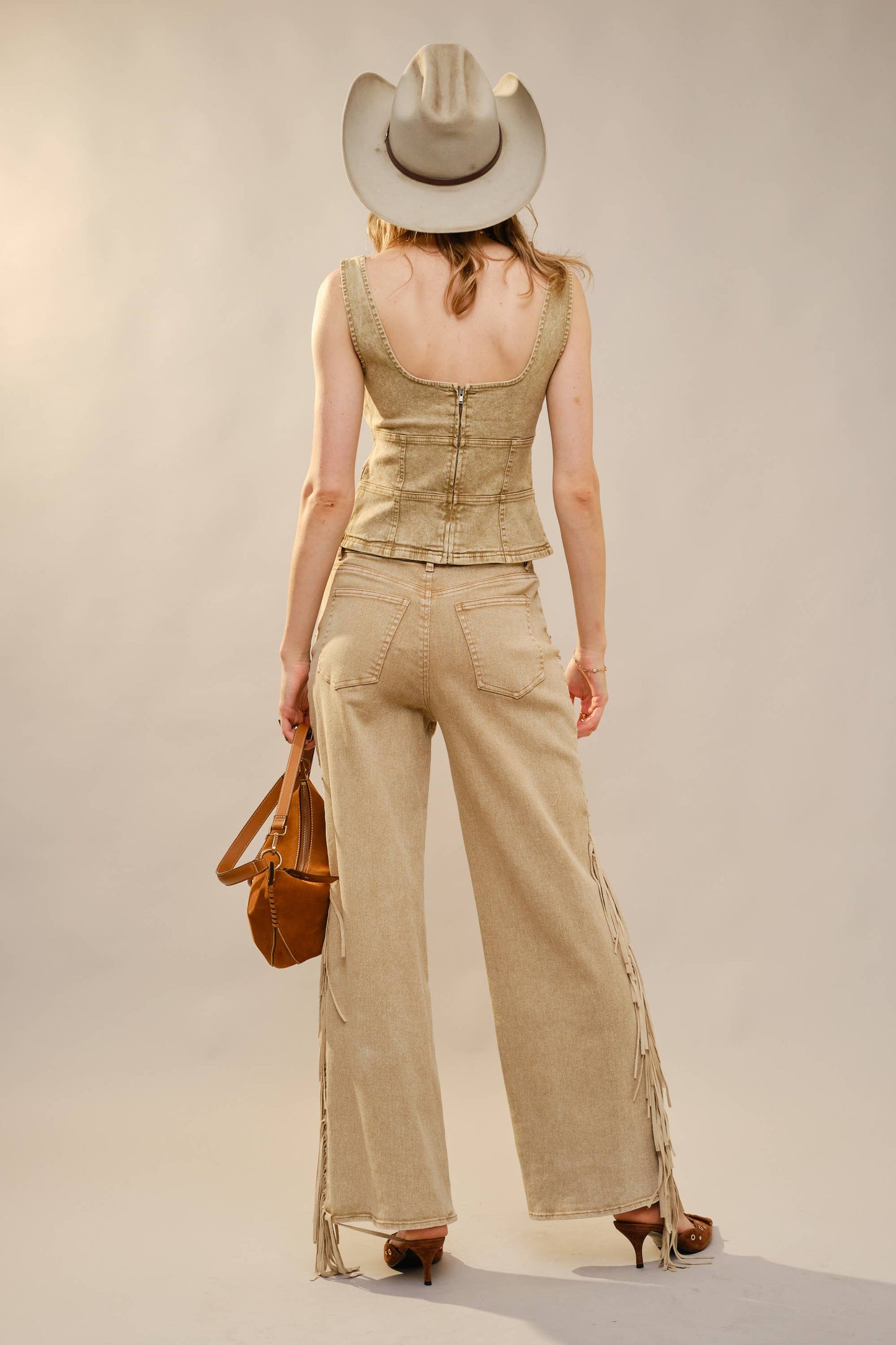 23685T - Square Neck Metal Studs Lace-Up Top