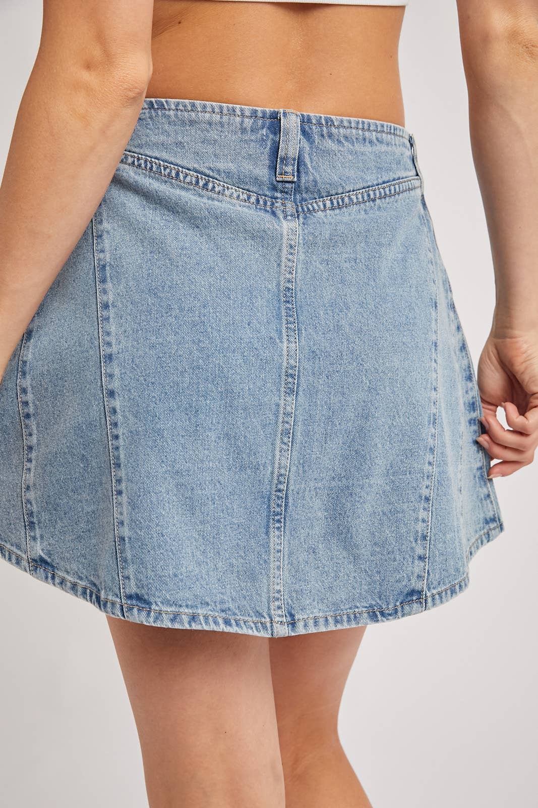 WASHED A-LINE DENIM MINI SKIRT