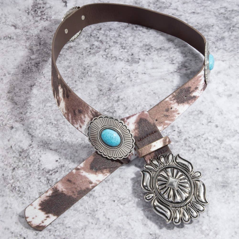 Western Concho Buckle Faux Leather Belt