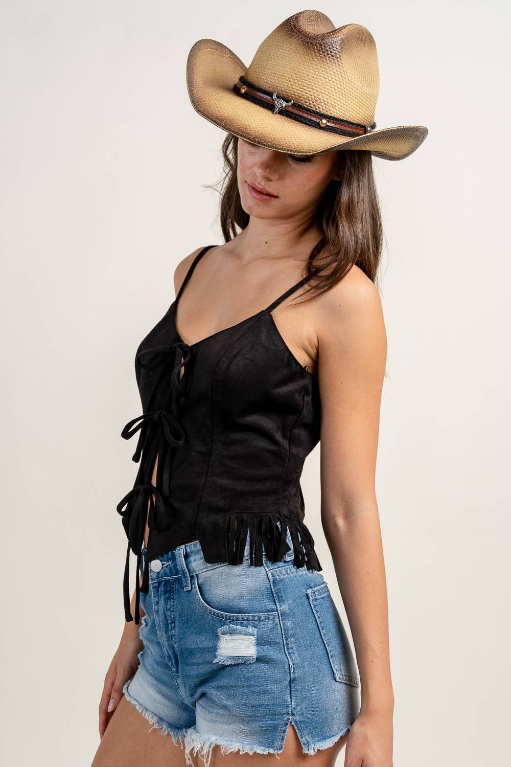 SUEDE SLEEVELESS TOP WITH FRONT TIES