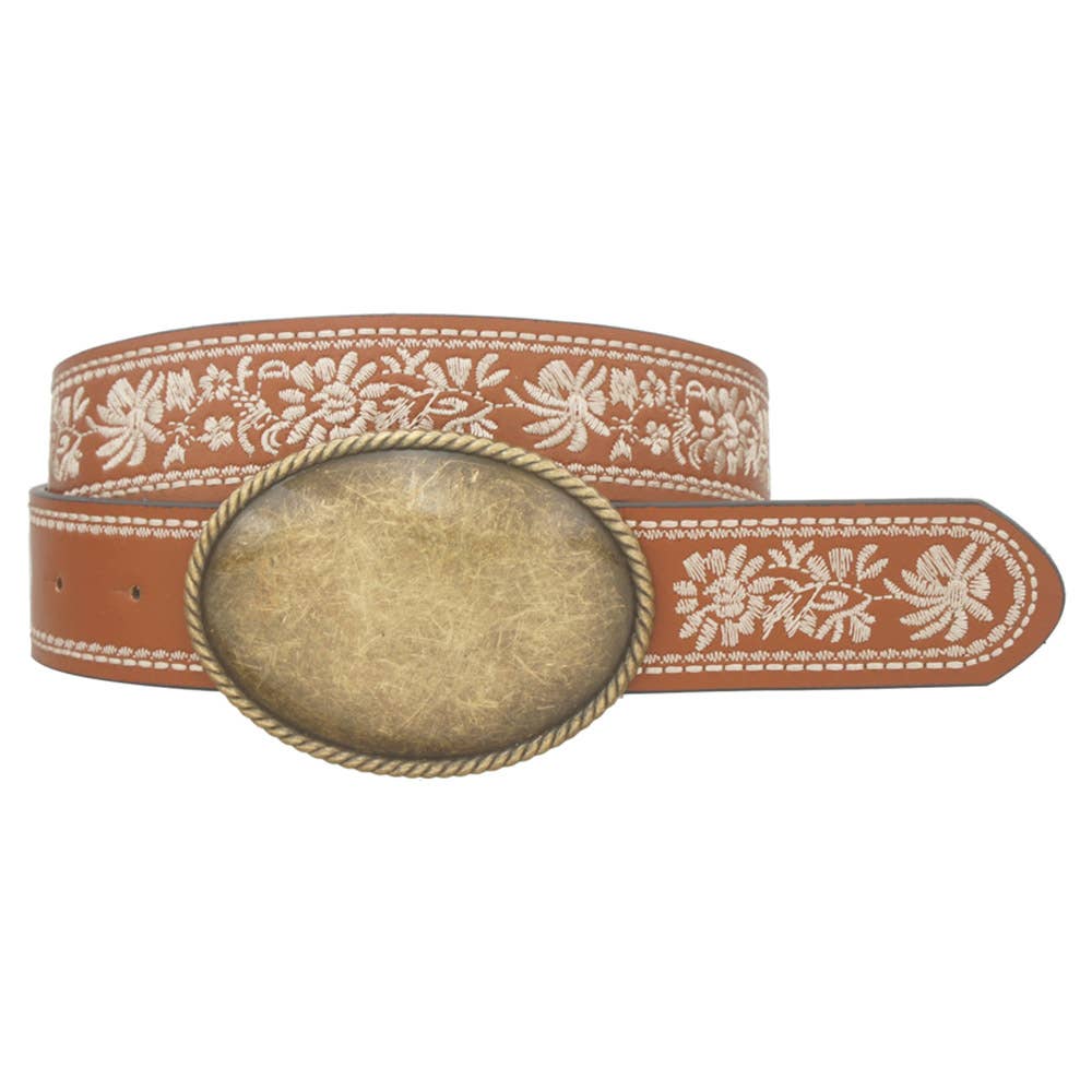 VINTAGE OVAL BUCKLE FLORAL EMBORIDERED STRAP B, IW 36007BGO