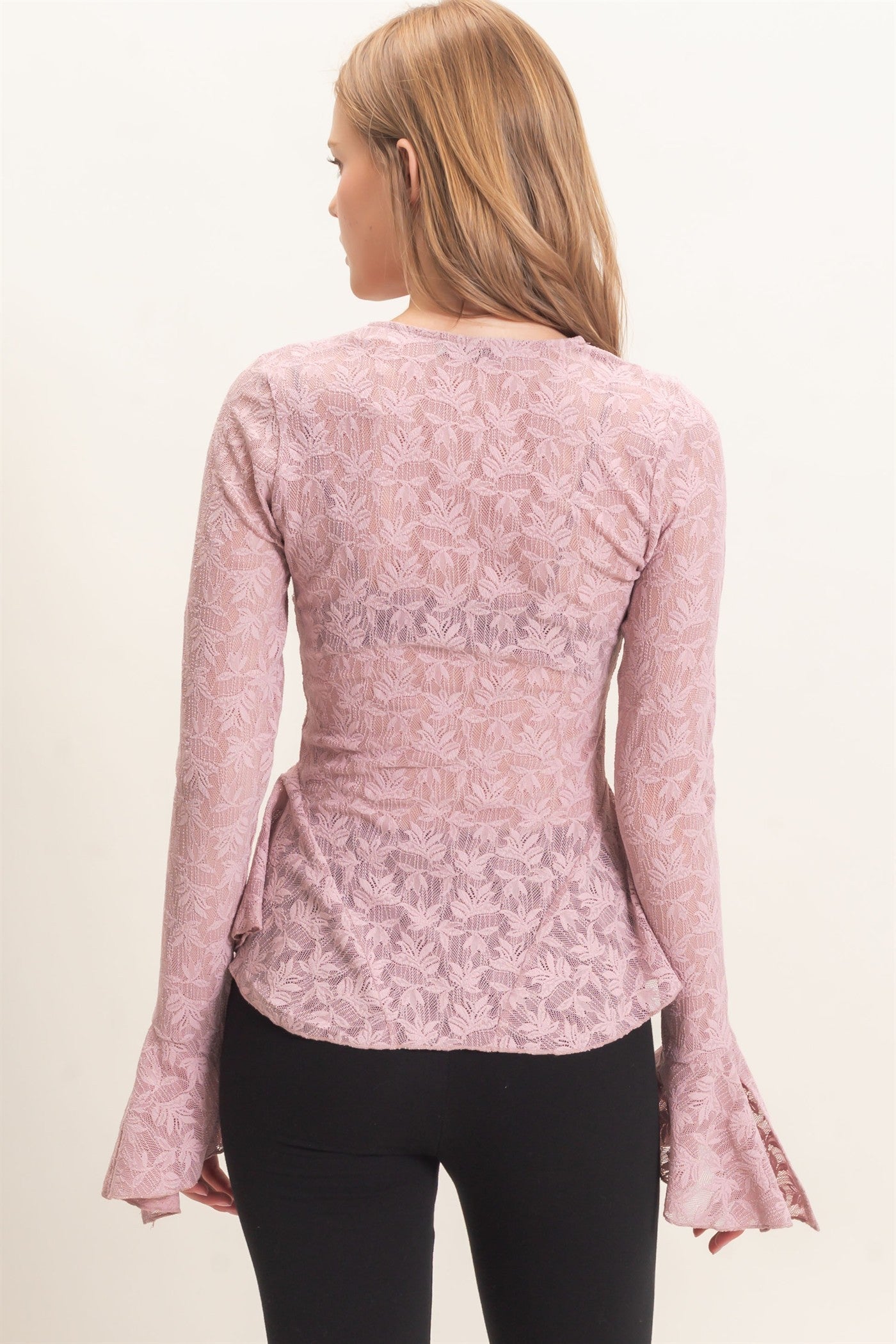 Lace V-neck Flare Sleeve Top