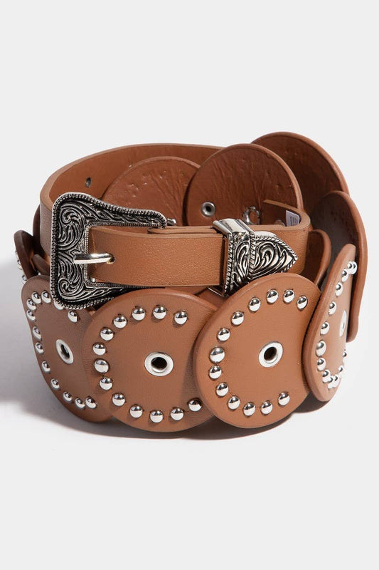 Studded Faux Leather Discs Belt