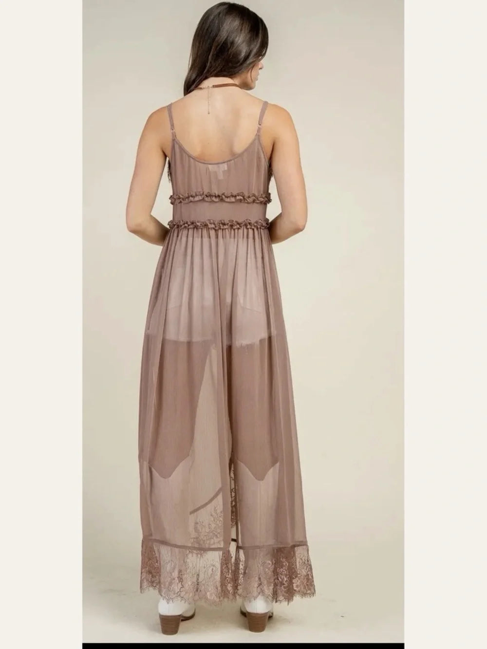 Maxi Duster Top W. Lace Trim Details