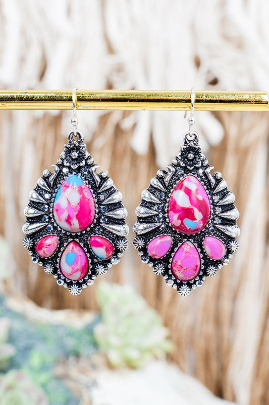 Pink Prairie Dawn Silvertone Teardrop Earrings