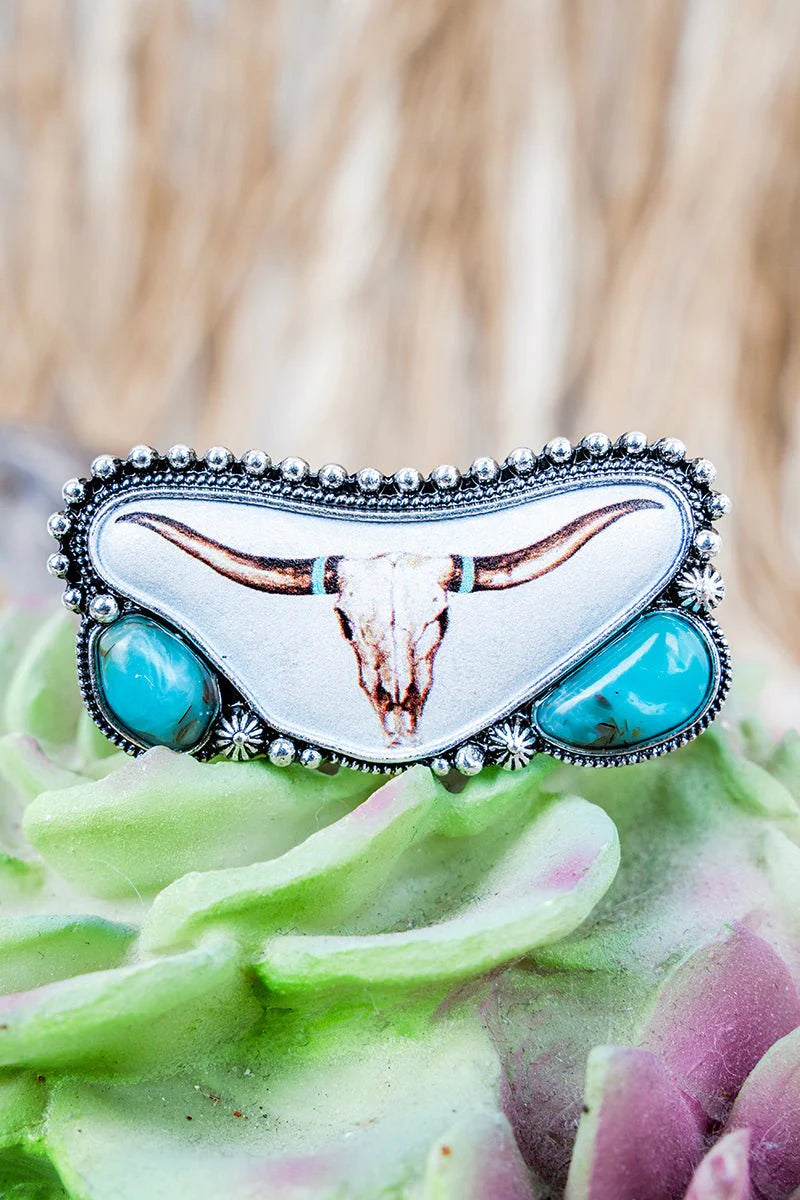 Longhorn Pass Turquoise & Silvertone Stretch Ring