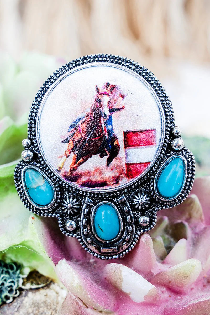 Barrel Racer Beauty Silvertone Stretch Ring