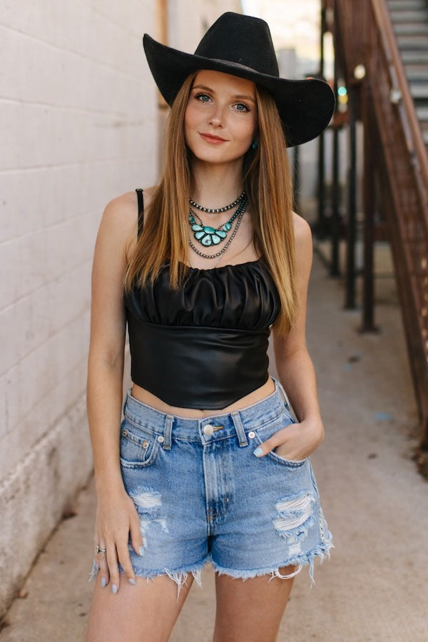 Black Faux Leather Crop Top