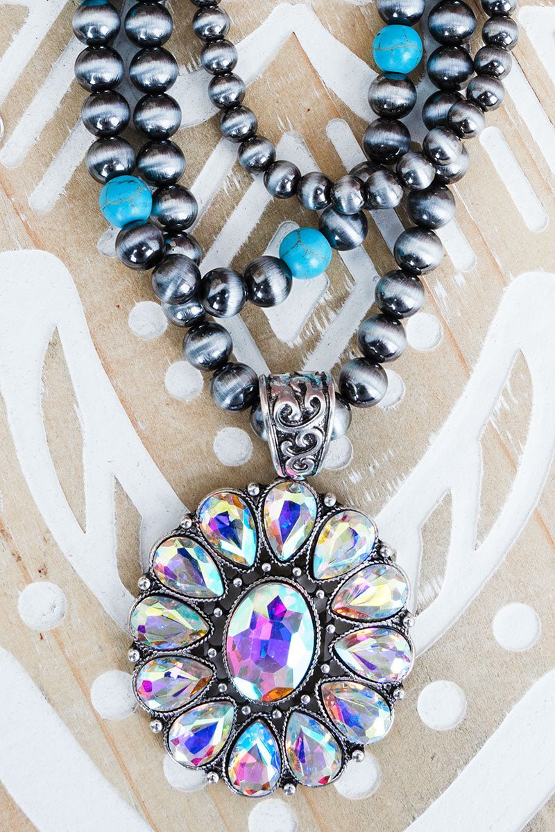 Viola Grit & Glam Silver Pearl and Turquoise Necklace and Earring Set
