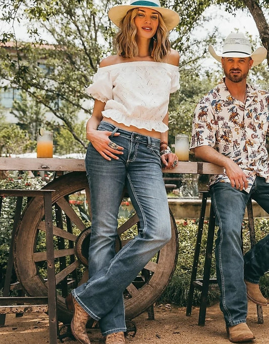 Women's Wrangler Retro Mae Mid Rise Boot Cut Denim Western Riding Jean